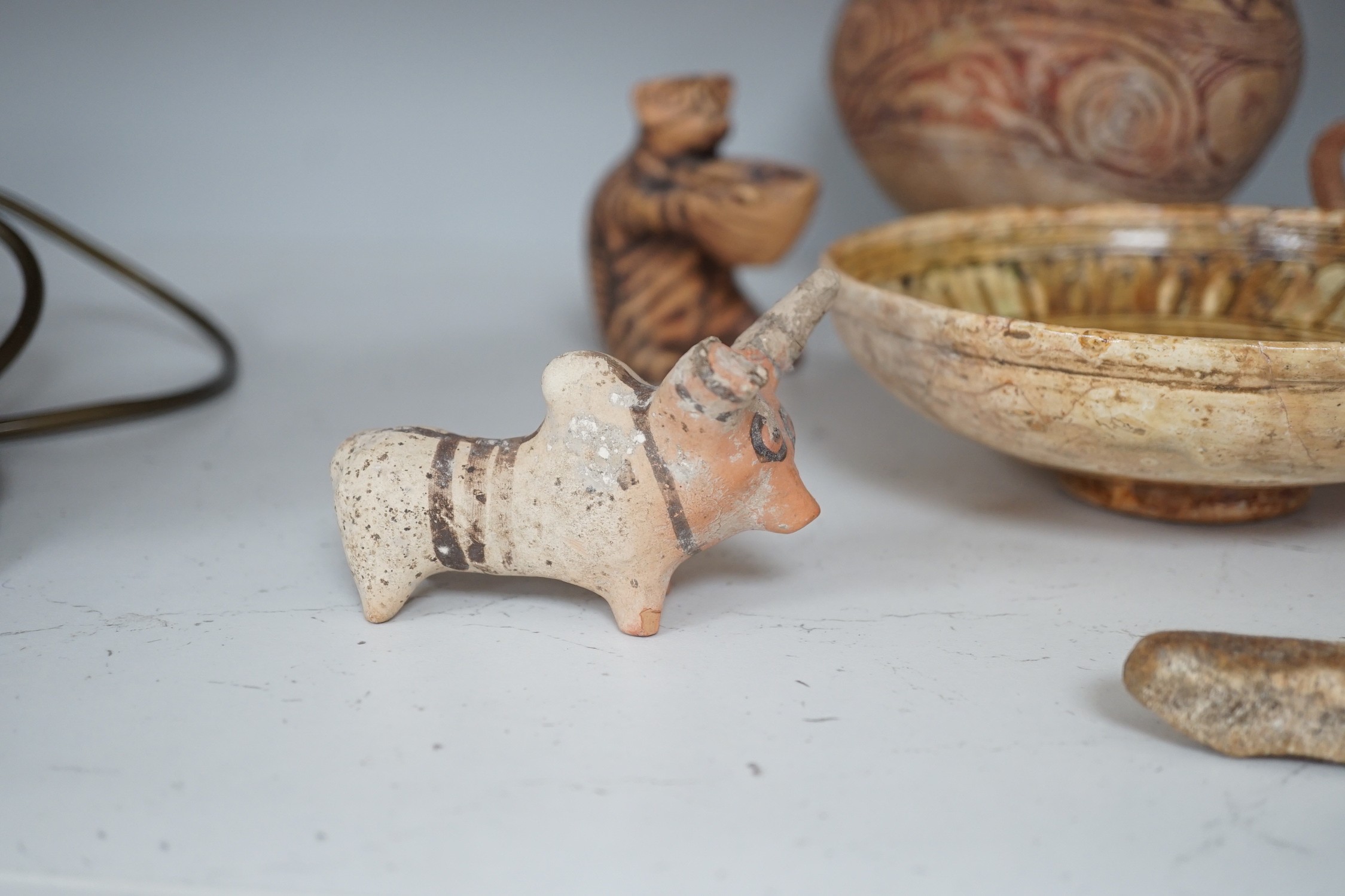 A selection of early Pre-Colombian, and other ceramics, to include an unusual vessel. Tallest 26cm